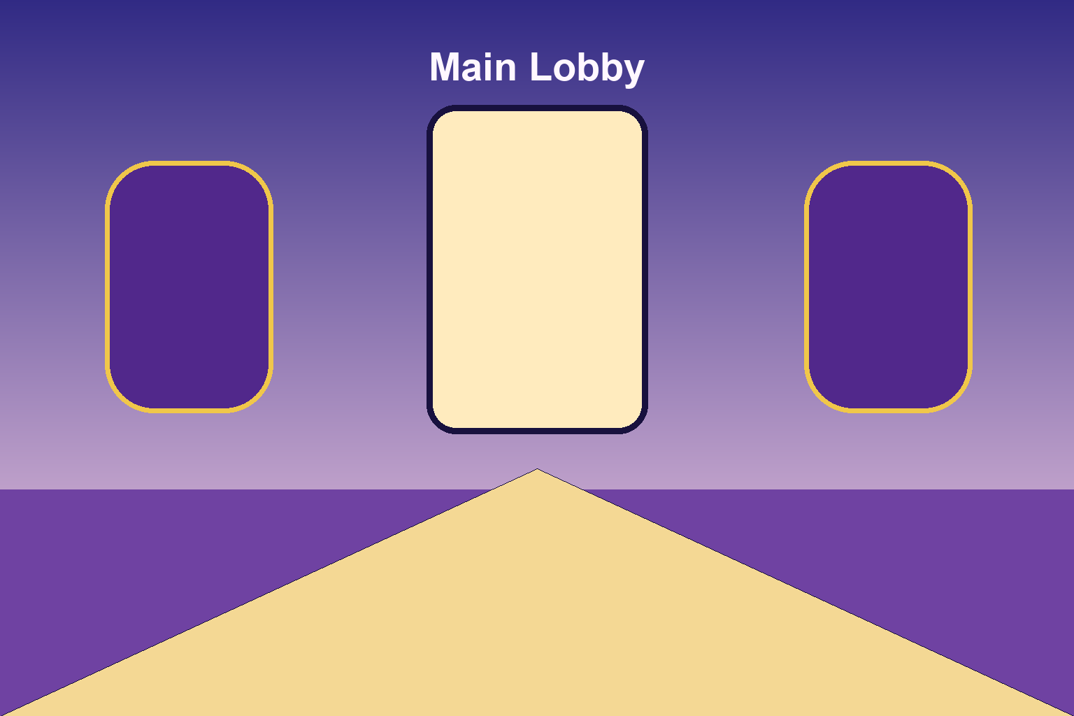 grand purple and gold mansion lobby
